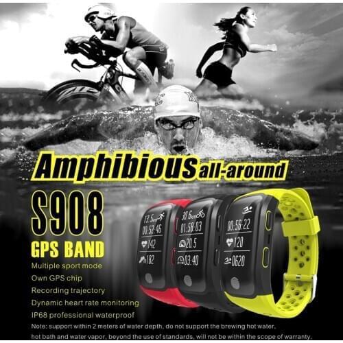 Diving S908 GPS Smart Band Bracelet Watch IP68 Waterproof Smartband Heart Rate Monitor Altimeter Altitude Swimming Running Sport
