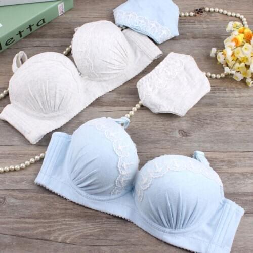 Sexy lace sutian cotton bra set Japanese cute comfort deep V gather simple Sen Department of underwear lingerie bralette sets