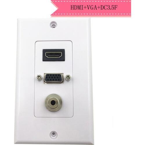 SOONHUA HDMI VGA Audio Stereo Wall Plate 3.5mm Pass Through Component Composite Wall Face Plate Panel With Screws