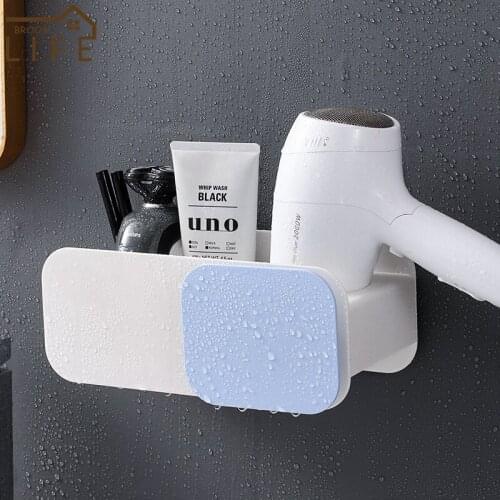 WalI-Mounted Hair Dryer Storage Rack INS Style Comb Holder Shelves Stand Bathroom Accessories Punch-Free Creative WC Supplies