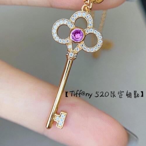 Famous Brand wedding Jewelry iris flower necklace with pink diamond key chain pendant For Women 2021 new design