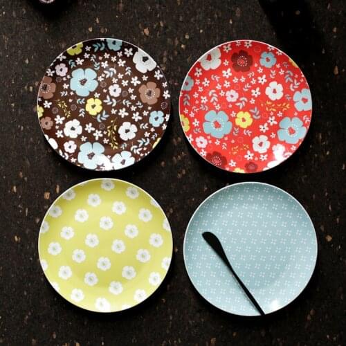 In-glazed Decoration Plate Floral Printed Round 8 Inch Dishes Plates Ceramic tableware Bone China Cake Dessert Steak Fruit Dish