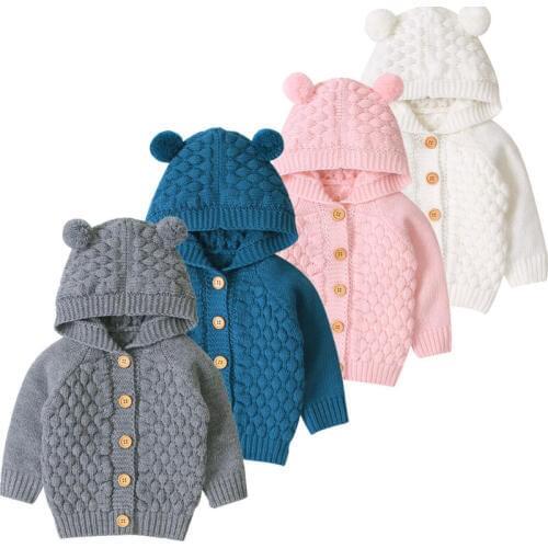 Cute Ear Toddler Boys Girls Kids Baby Sweater Hooded Knit Warm Coat Outerwear