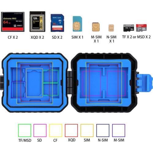 WaterProof 11 in 1 Memory Card Case for 3SIM + 2XQD + 2CF + 2TF + 2SD Card Storage Card Box for SIM XQD CF TF SD Cards