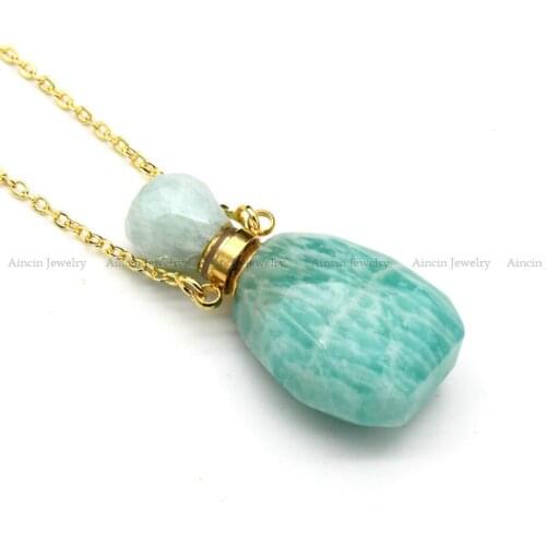 High Quality Natural Amazonite Hand Cutting Perfume Bottle Pendant Necklace Fashion Women Jewelry Gift 3pcs