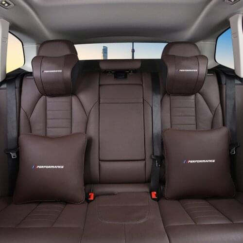 High-end PU Neck Pillow Lumbar Support Cushion Quilt 2in1 Auto Seat Back Cushion Waist Headrest Support for BMW