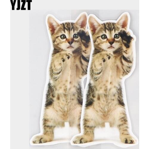 YJZT 9×18.5CM Playful Funny Kitten Animal Door Decals Auto Accessories Body Decoration Stickers 21A-0385