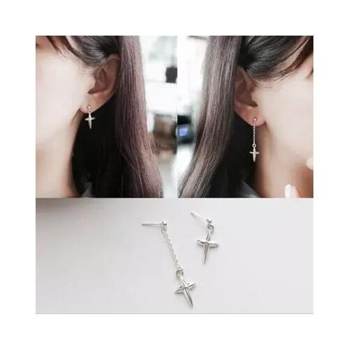 New Hot Fashion 925 Sterling Silver asymmetric Cross Earrings for Women Girls Gift Fashion Statement Jewelry
