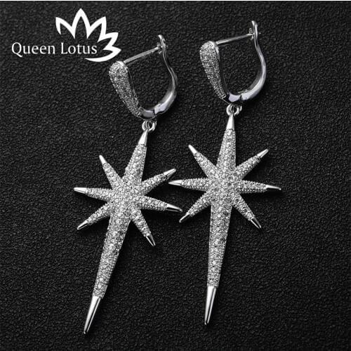 Queen Lotus 2018 New arrived AAA Zircon Earrings Star Snowflakes Big Earrings For Women High Quality Handmade Jewelry