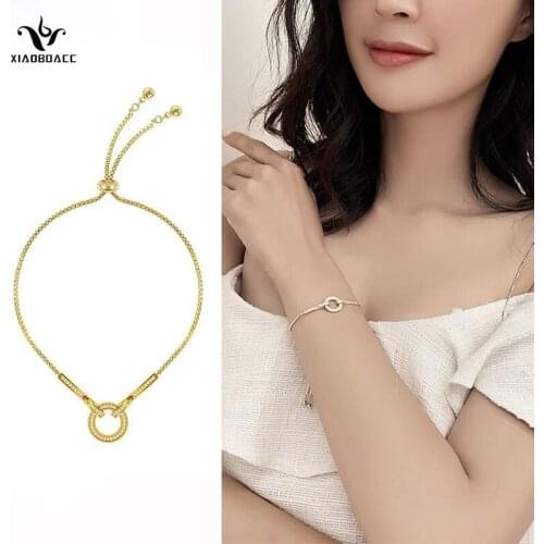 XiaoboACC Korean Fashion Gold Plated Retro Micro Inlaid Adjustable Bracelet