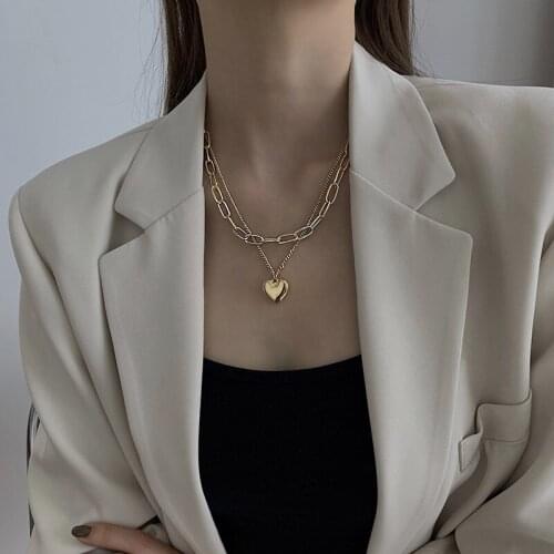 Double-Layer Chain Love Necklace Women Frosty Wind Fashion Necklace WomanDaily Casual Hip-Hop Clavicle Chain Ladies New 2021