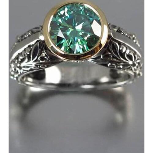 Vintage floral pattern green zircon ladies ring party jewelry classic accessories engagement wedding ring lover gift