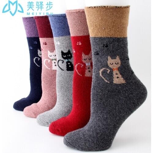 12 Pair Per Set Thickened Wool Socks Winter Warm Cat Cartoon Socks Hot Selling Womens Socks