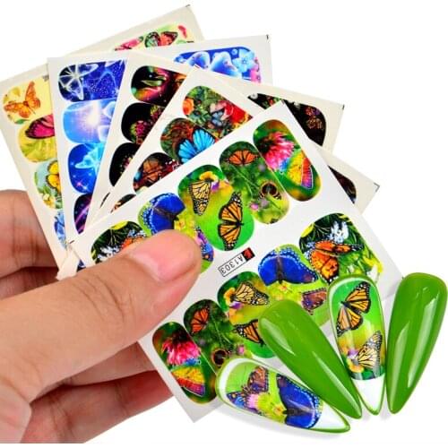 1 Sheet Flower Floral 3D Nail Art Sticker Butterfly Pattern Transfer Stickers Decal Manicure Decoration Design Tips Paper Slider