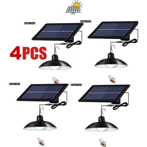 4pcs remote 30 led 2 head Retro Lampshade LED Solar Pendant Light Outdoor Indoor Solar-Power Lamp Line Bulb Shed Lighting For Ho