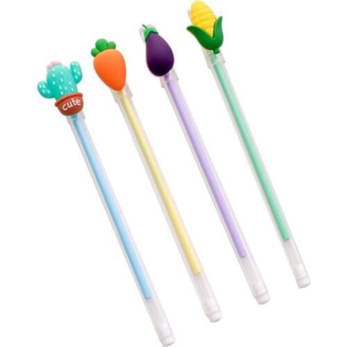 4 Pcs Transparent Pen Kawaii Vegetables Gel Pen Student Writing Stationery Signing Pen Black Ink 0.5mm Escolar Papelaria