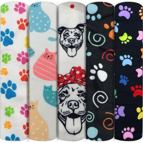 50*145cm Dog Footprint Owl Double Brushed Poly Knit Stretch Sewing Quilting Fabric Needlework Material DIY Cloth,1Yc15269