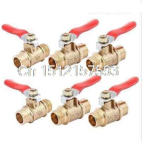 6pcs 1/4PT 13mm Male M/M Threaded Air Gas Pneumatic Lever Handle Ball Valve