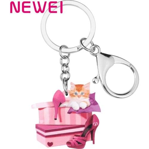 WEVENI Acrylic Valentines Day Gift Box High heel Cat Key Chains Ring Bag Car Purse Keychain For Women Girl Teen Decoration Gift