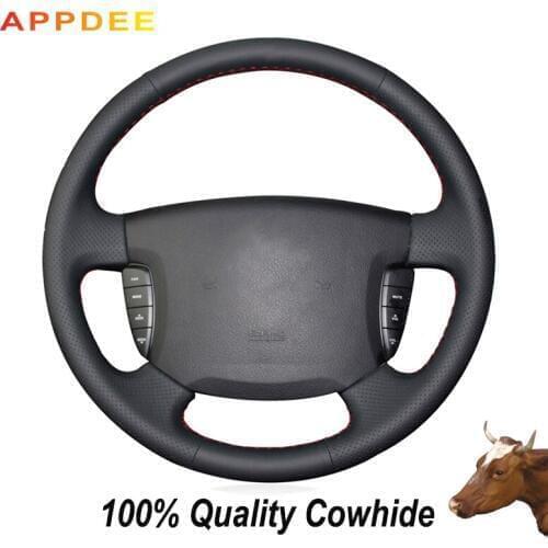 APPDEE Hand-stitched Black Genuine Leather Steering Wheel Cover for Ssangyong Actyon Kyron