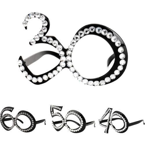 Black 30th 40th 50th 60th Birthday Party Clear View Eyeglasses Plastic Black Frame Bling Age Glasses for Men Women