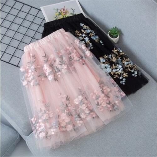 Elegant Girl Lace Flower Embroidery Skirt 2021 Spring Summer New Fashion Child Cotton Mesh Princess Tutu Kids Clothing 3-12 Year