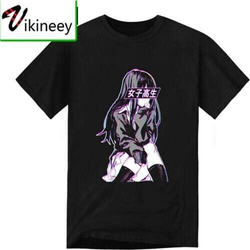 Schoolgirl Glitch Sad Japanese Anime Aesthetic T Shirt Summer Men TShirt Harajuku Streetwear Mens Clothes Anime Cotton Shirt