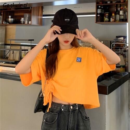 T-shirts Women Half Sleeve O-neck Crop Candy Colors Korean Preppy Style Outerwear Office Ladies Breathable Soft Loose Casual New