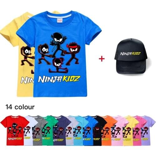 Boys T-shirts 2021 Summer NINJA KIDZ T Shirts For Girls tshirt Hip Hop Costume Boys Clothes Children Clothing Top Tees 2-16y+hat