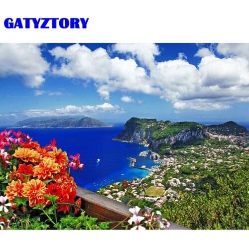 GATYZTORY Oil Painting By Numbers Seaside City Acrylic Drawing On Canvas HandPainted Painting Art Gift DIY For Living Room Decor
