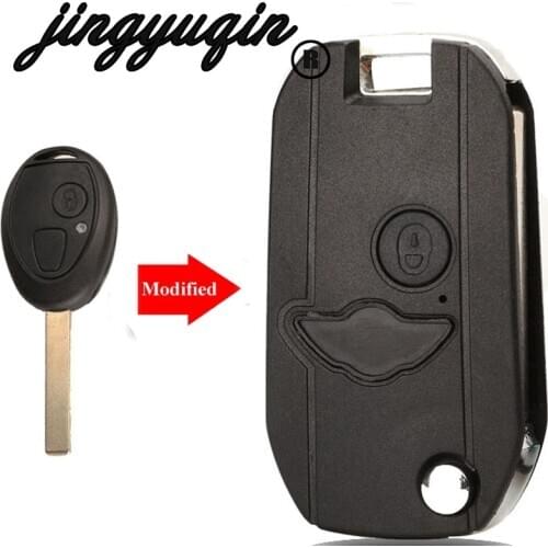 Jingyuqin Modified Flip Remote Key Replacement Shell Case Fob 2 Buttons For BMW Mini One Cooper R50 R53 Blank Key