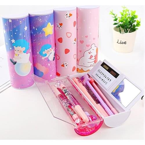 Stationery Box Multifunctional Cute Pencil Case Small Fresh Men and Women Quicksand Pupil Pencil Case Girl Heart Pencil Cases