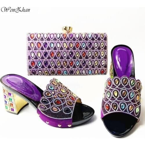African Woman Shoes and Bag Purple Color Shoes and Bags To Match Set Italy Women Shoes and Bag Slip on Women Party Pumps A911-25
