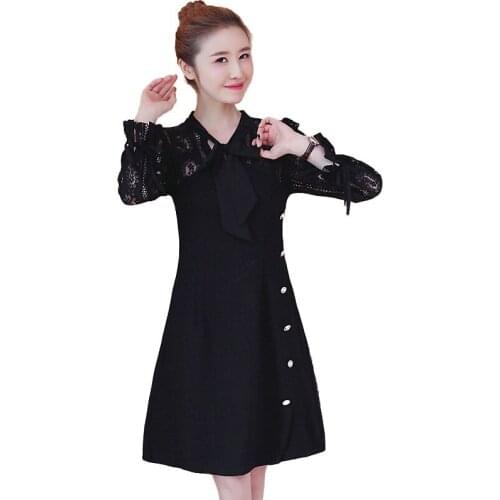 2018 Autumn New Pattern European Increase Fertilizer Enlarge Code Self-cultivation Thin V Word Lead Fat Sister Lace Dress