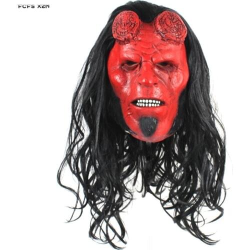 Latex Men Halloween Hellboy Mask Costume Props Hellboy Cosplay Headgear Carnival Purim parade Nightclub Role play Party Poops