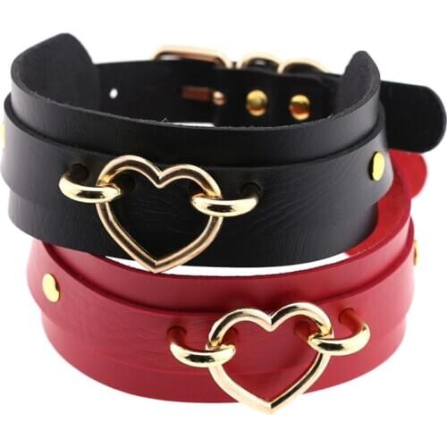 Trendy Big Heart Collar Women Man Leather Choker Necklace Punk Jewelry On The Neck Circle Aesthetic Gothic Accessories 2020 New