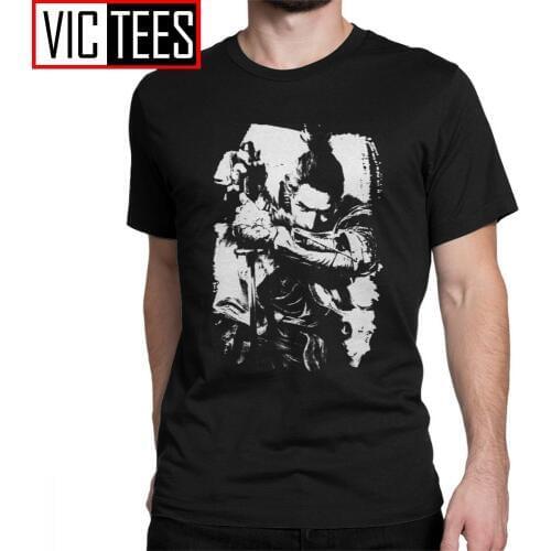 Mens Sekiro Shadows Die Twice T Shirt Wolf Souls Samurai Game Japanese Pure Cotton Vintage Short Sleeve Tee T-Shirt