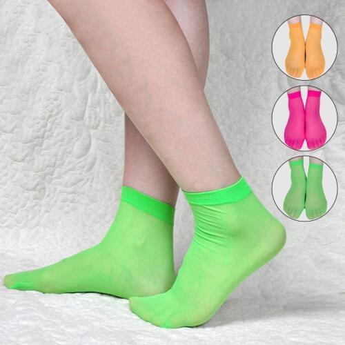 Green Orange Neon Socks For Women Summer Silk Sock Sexy Transparent Short Ankle Socks Party Club Wear Elasticity Thin Sock