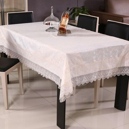 New Tablecloth Hollowed Water Soluble Lace Hem Rose Embroidery European Style Cover Washable Table Cloth for Tea Table