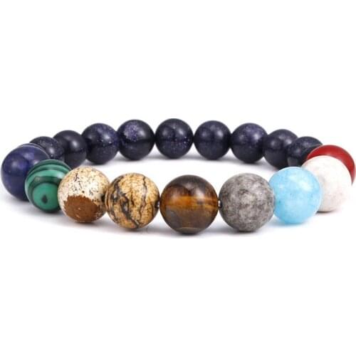 New Natural Stone Galaxy Solar System Eight Planets Bracelet Creative Design Night Sky Starlight Galaxy Bracelet