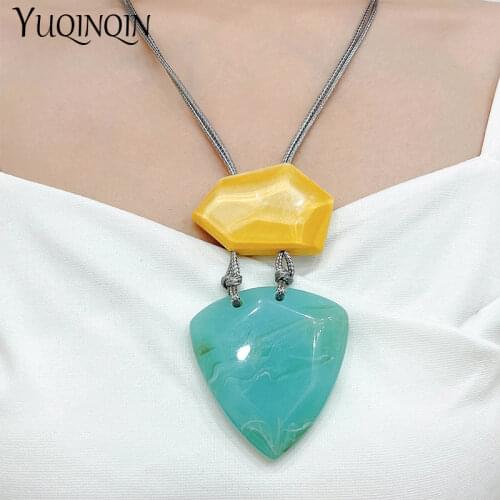 Resin Fashion Long Necklaces for Women Geometric Stone Big Pendants Necklace Jewelry Acrylic Korean Rope Necklace for Girls