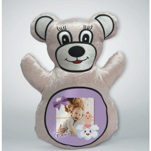 Personalized Is Photo Cream Teddy Bear Yastık-2