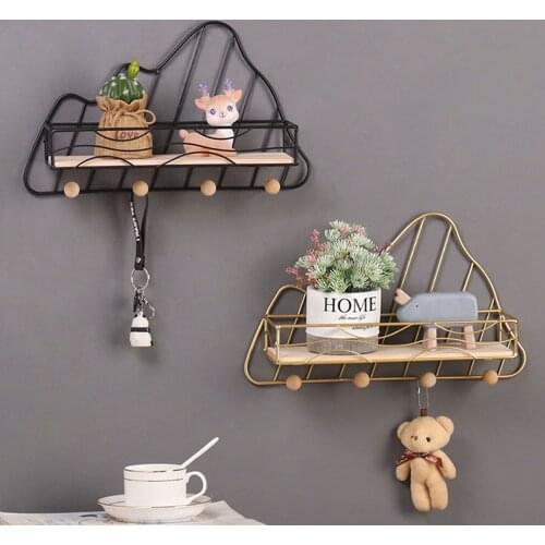 Bedroom Wall Storage Rack Home Decoration Wall Shelf Wrought Iron Line Wall Shelves Door Back Hook European Style Storage Rack
