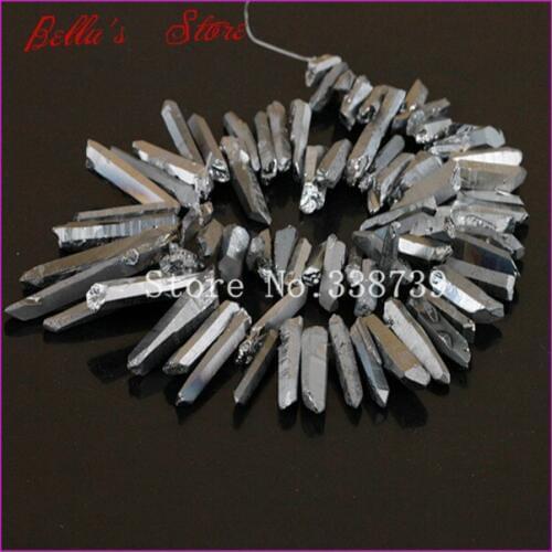 Titanium silver Color Quartz Rough Point Drilled Briolettes Stick Beads Silver Rock Cystal Spike Beads Druzy Quartz Pendant Bead