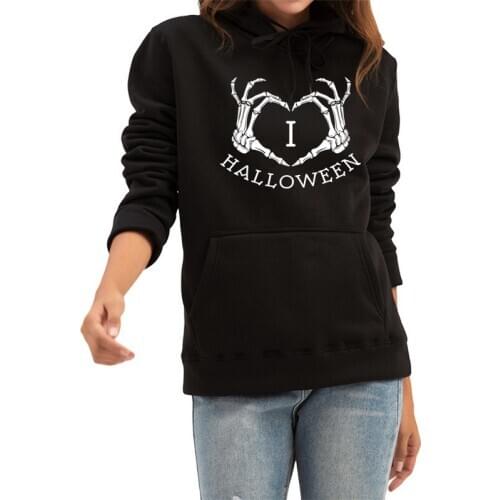 Halloween Skulls Heart Shaped Print Hoodies Men Women Thickened Warmth Sweatshirt Casual Loose Oversized Pullove Hoody Coat