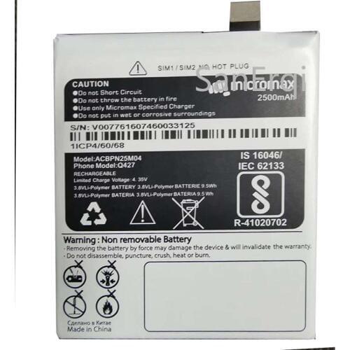 High Quality ACBPN25M04 2500mAh Battery For Micromax Canvas Unite 4 Q427 Mobile Phone Accumulator AKKU battery