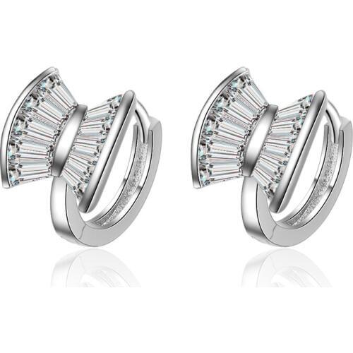 Everoyal Shiny Crystal Bowknot Girls Hoop Earrings Jewelry Vintage 925 Sterling Silver Earrings For Women Accessories Trendy