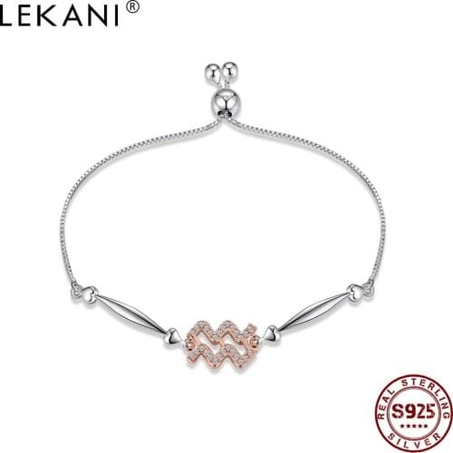 LEKANI 925 Sterling Silver Bracelet For Women Aquarius Fashion Adjustable With Zircon Bracelets Party Fine Jewelry Hot Sale