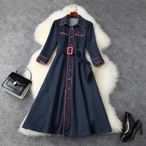 New Superior 2021 quality autumn girl Denim dress Women winter Retro long Party Dress Fashion Casual high street cowboy dresses
