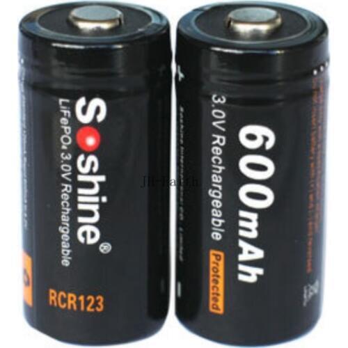 2pcs Soshine 16340 RCR123 LiFePO4 battery 3V 600mAh Rechargeable protected batteries with battery box